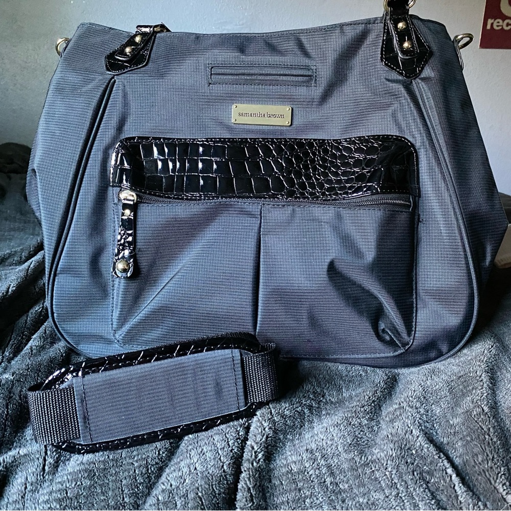 Samantha Brown Gray Tote Bag with Black Accents